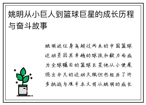 姚明从小巨人到篮球巨星的成长历程与奋斗故事