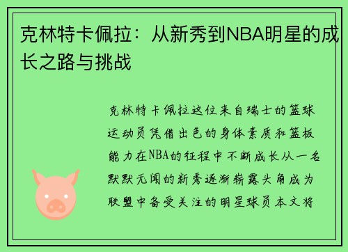 克林特卡佩拉：从新秀到NBA明星的成长之路与挑战
